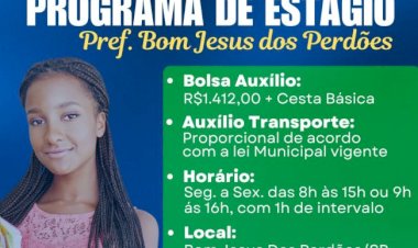 Prefeitura de Bom Jesus dos Perdões abre Inscrições para Processo Seletivo de Estágio