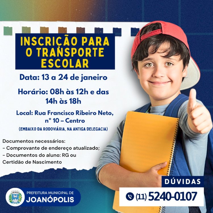 Garanta o Transporte Escolar: Inscrições Abertas em Joanópolis